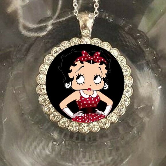 Betty Boop  cartoon beautiful 925 Silver Necklace with Rhinestones - Picture 1 of 2
